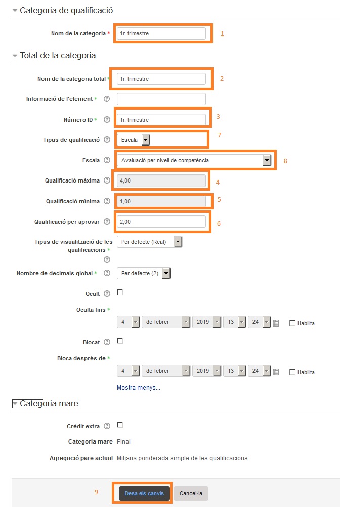 Configuracio categoria