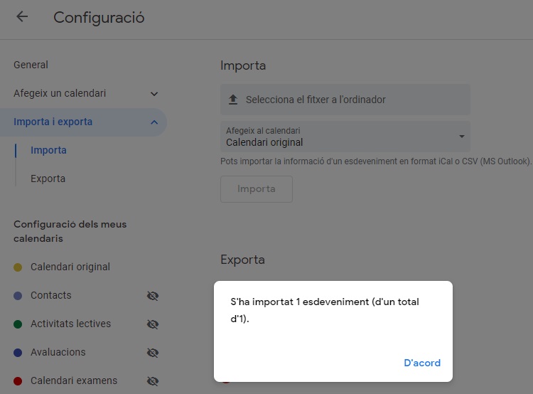 6. Informa de la importacio